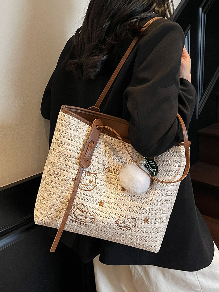 Versatile Cartoon Single-Shoulder Beach Bag for Women - Large-Capacity Straw Tote for Summer 2025 Beach Vacation Style Versatile Cartoon Single-Shoulder Beach Bag for Women - Large-Capacity Straw Tote for Summer 2025 Beach Vacation Style