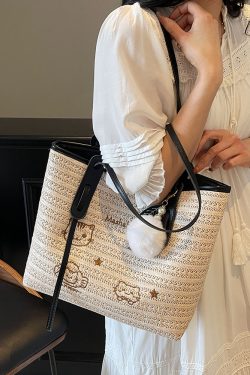 Versatile Cartoon Single-Shoulder Beach Bag for Women - Large-Capacity Straw Tote for Summer 2025 Beach Vacation Style