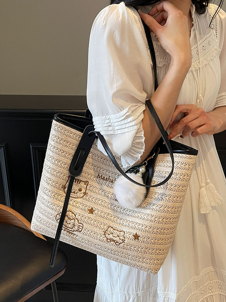 Versatile Cartoon Single-Shoulder Beach Bag for Women - Large-Capacity Straw Tote for Summer 2025 Beach Vacation Style Versatile Cartoon Single-Shoulder Beach Bag for Women - Large-Capacity Straw Tote for Summer 2025 Beach Vacation Style