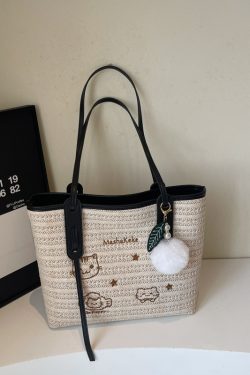 Versatile Cartoon Single-Shoulder Beach Bag for Women - Large-Capacity Straw Tote for Summer 2025 Beach Vacation Style