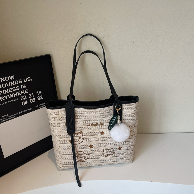 Versatile Cartoon Single-Shoulder Beach Bag for Women - Large-Capacity Straw Tote for Summer 2025 Beach Vacation Style Versatile Cartoon Single-Shoulder Beach Bag for Women - Large-Capacity Straw Tote for Summer 2025 Beach Vacation Style