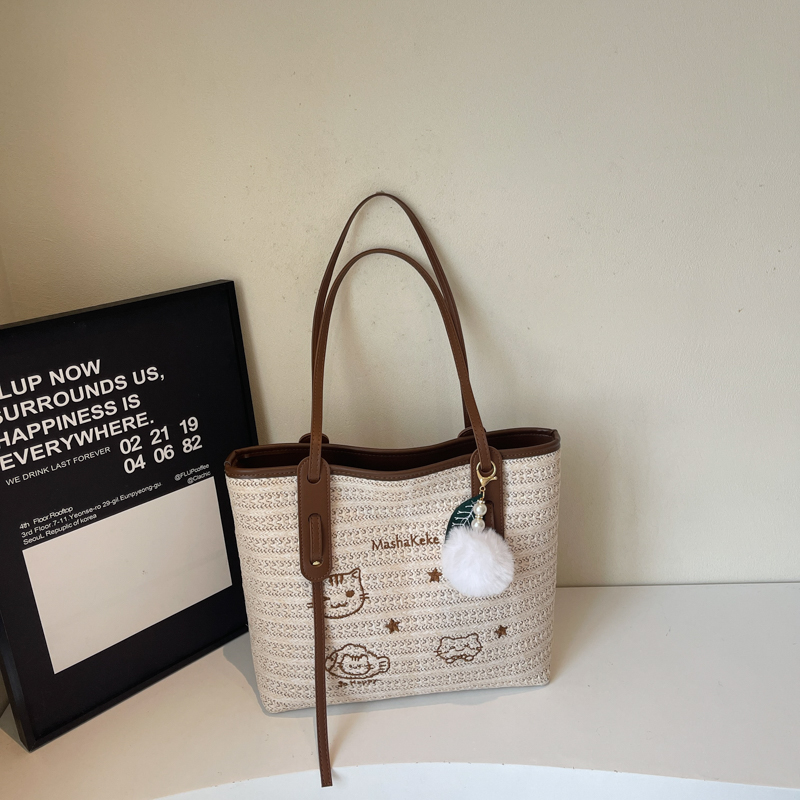 Versatile Cartoon Single-Shoulder Beach Bag for Women - Large-Capacity Straw Tote for Summer 2025 Beach Vacation Style Versatile Cartoon Single-Shoulder Beach Bag for Women - Large-Capacity Straw Tote for Summer 2025 Beach Vacation Style