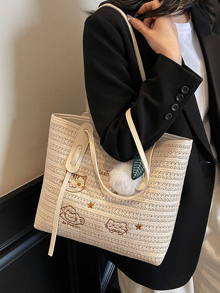 Versatile Cartoon Single-Shoulder Beach Bag for Women - Large-Capacity Straw Tote for Summer 2025 Beach Vacation Style Versatile Cartoon Single-Shoulder Beach Bag for Women - Large-Capacity Straw Tote for Summer 2025 Beach Vacation Style