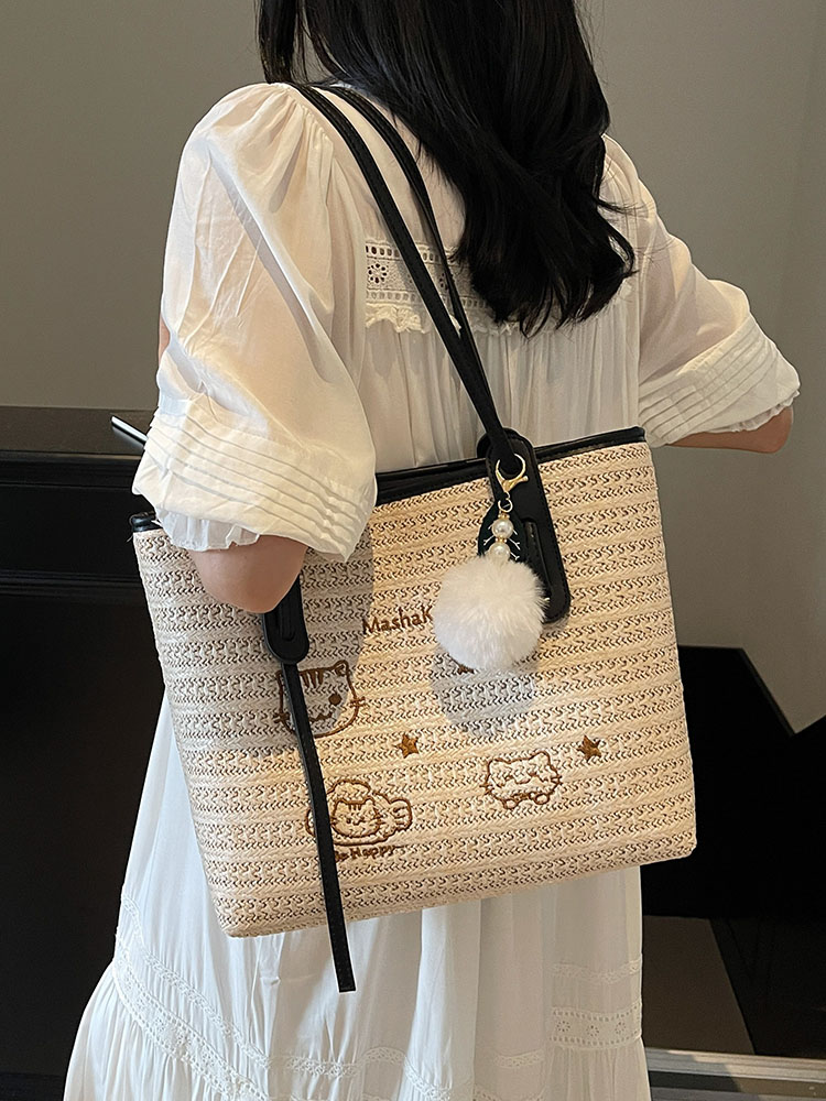 Versatile Cartoon Single-Shoulder Beach Bag for Women - Large-Capacity Straw Tote for Summer 2025 Beach Vacation Style Versatile Cartoon Single-Shoulder Beach Bag for Women - Large-Capacity Straw Tote for Summer 2025 Beach Vacation Style