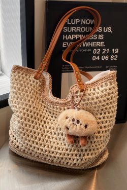 Versatile Knitted Cotton Yarn Tote Bag for Women - 2025 Autumn Fashion Woven Shoulder Bag for Commuting and Everyday Use