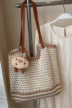 Versatile Knitted Cotton Yarn Tote Bag for Women - 2025 Autumn Fashion Woven Shoulder Bag for Commuting and Everyday Use