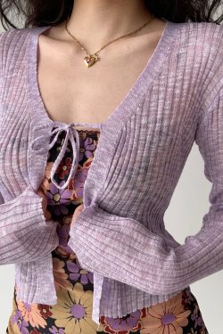 Versatile Lace-Up Thin Knit Cardigan for Women - European American Style Short Long Sleeve Top