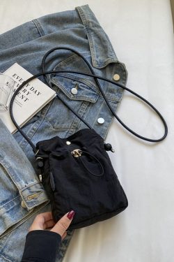 Versatile Nylon Canvas Mini Crossbody Bag - Casual Vertical Phone Bag & Headphone Holder - Trendy Minimalist Shoulder Bag