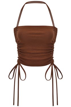 Versatile Slimming Strapless Halter Crop Top with Drawstring for Women - Trendy Y2K Style Summer Essential