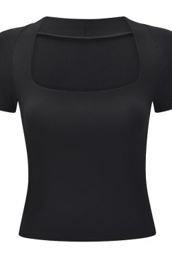 Versatile Solid Color Square Neck Short Sleeve T-Shirt for Women - Slim Fit, European & American Style, Perfect for Casual Y2K Looks