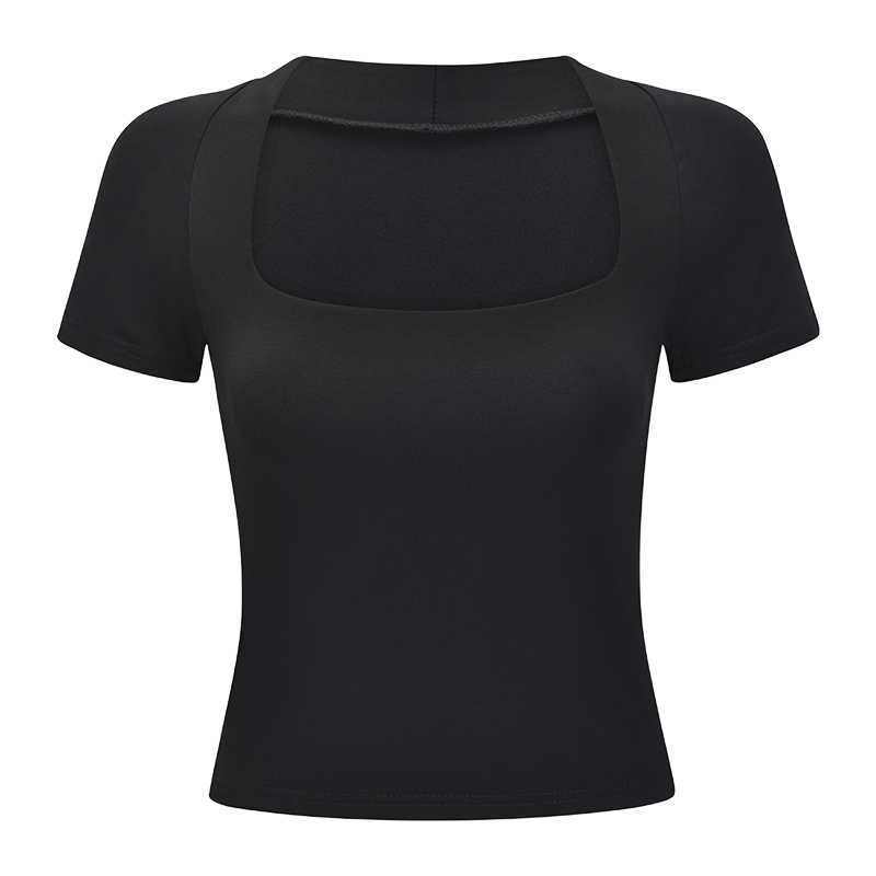 Versatile Solid Color Square Neck Short Sleeve T-Shirt for Women - Slim Fit, European & American Style, Perfect for Casual Y2K Looks Versatile Solid Color Square Neck Short Sleeve T-Shirt for Women - Slim Fit, European & American Style, Perfect for Casual Y2K Looks