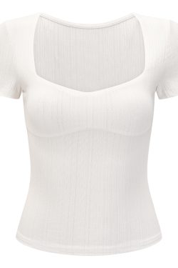 Versatile Square Neck Short Sleeve T-Shirt for Women – European American Style, High Waist, Slim Fit, Casual Essential, Y2K Fashion