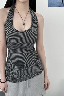 Versatile Striped Halter Backless Casual Top for Women - Slim Fit Summer Camisole, Perfect for 90s and Y2K Fashion