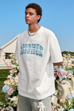 Vintage American Letter Print Short Sleeve T-Shirt - Unisex Heavyweight Summer Streetwear 2025