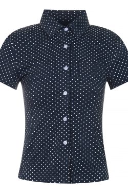 Vintage American Polka Dot Slim Fit Shirt with Shoulder Structure and Waist-Defining Design, Perfect for Y2K and Retro Styles
