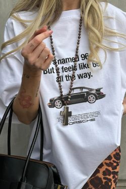 Vintage American Retro Car Pattern Oversized Short-Sleeve T-Shirt for Women - Summer Y2K Trendy Hot Girl Top