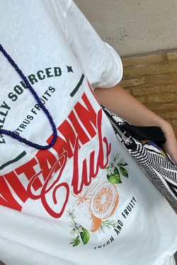 Vintage American Retro Fruit Print Oversized Short Sleeve T-Shirt for Women - Trendy Y2K Style Cotton Top