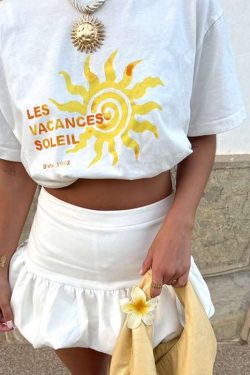 Vintage American Retro Sun Print Oversized Cotton Short Sleeve T-Shirt for Women - Trendy Summer Casual Top