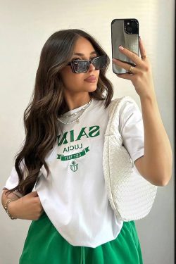 Vintage American Retro White Letter Oversized Short Sleeve T-Shirt for Women - Trendy Y2K Hot Girl Cotton Top