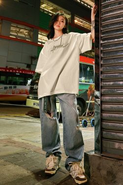 Vintage American Streetwear Letter Embroidery Short Sleeve T-Shirt - Heavyweight Loose Fit Unisex Summer 2025 Fashion Essential