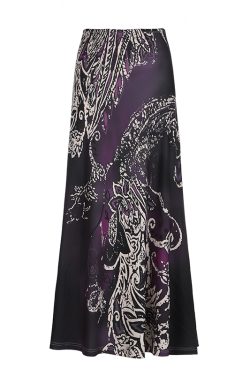 Vintage Black Purple Gradient A-Line Dress with Exotic Ancient Vine Design - Women's Retro Mid-Length Fashion