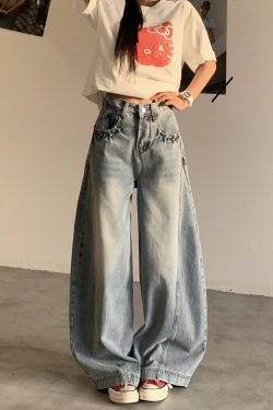 Vintage Curved Blade Jeans for Women - Loose Straight Wide-Leg Casual Pants - Spring Summer 90s American Style