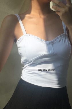 Vintage Cute Ruffled Lace Adjustable Strap Polka Dot Camisole - Versatile Solid Color Top for a Sexy 90s Inspired Look