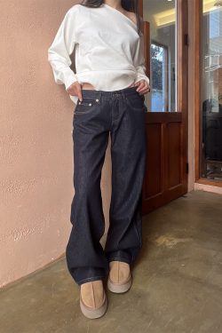 Vintage Dark Blue Wide-Leg Low-Waist Loose Slimming Pants for Women - 2025 Trendy 90s Style