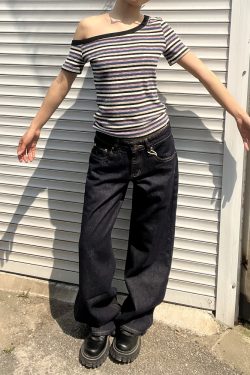 Vintage Dark Blue Wide-Leg Low-Waist Loose Slimming Pants for Women - 2025 Trendy 90s Style