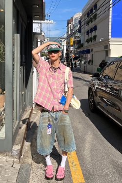 Vintage Dirty Dyed Wide-Leg Denim Capris for Men and Women - Casual Loose Fit Straight-Leg Summer Shorts, American Style