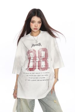 Vintage Distressed Printed Short Sleeve T-Shirt for Women - Casual Loose Fit Summer Tee, Trendy 90s Style Couple Top