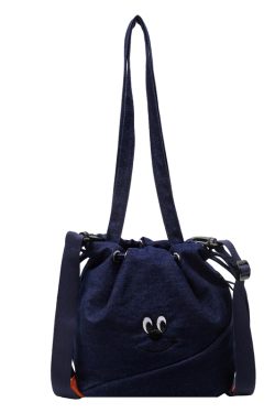 Vintage Embroidered Denim Drawstring Bucket Bag for Women - Cute Summer Crossbody Shoulder Bag for Phones 2025 Style