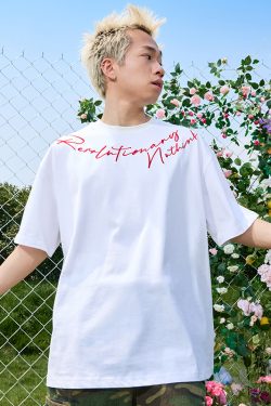 Vintage Embroidered Letter Short Sleeve T-Shirt for Men and Women, Heavyweight Streetwear, Y2K Hip Hop Style, Summer 2025 Fashion