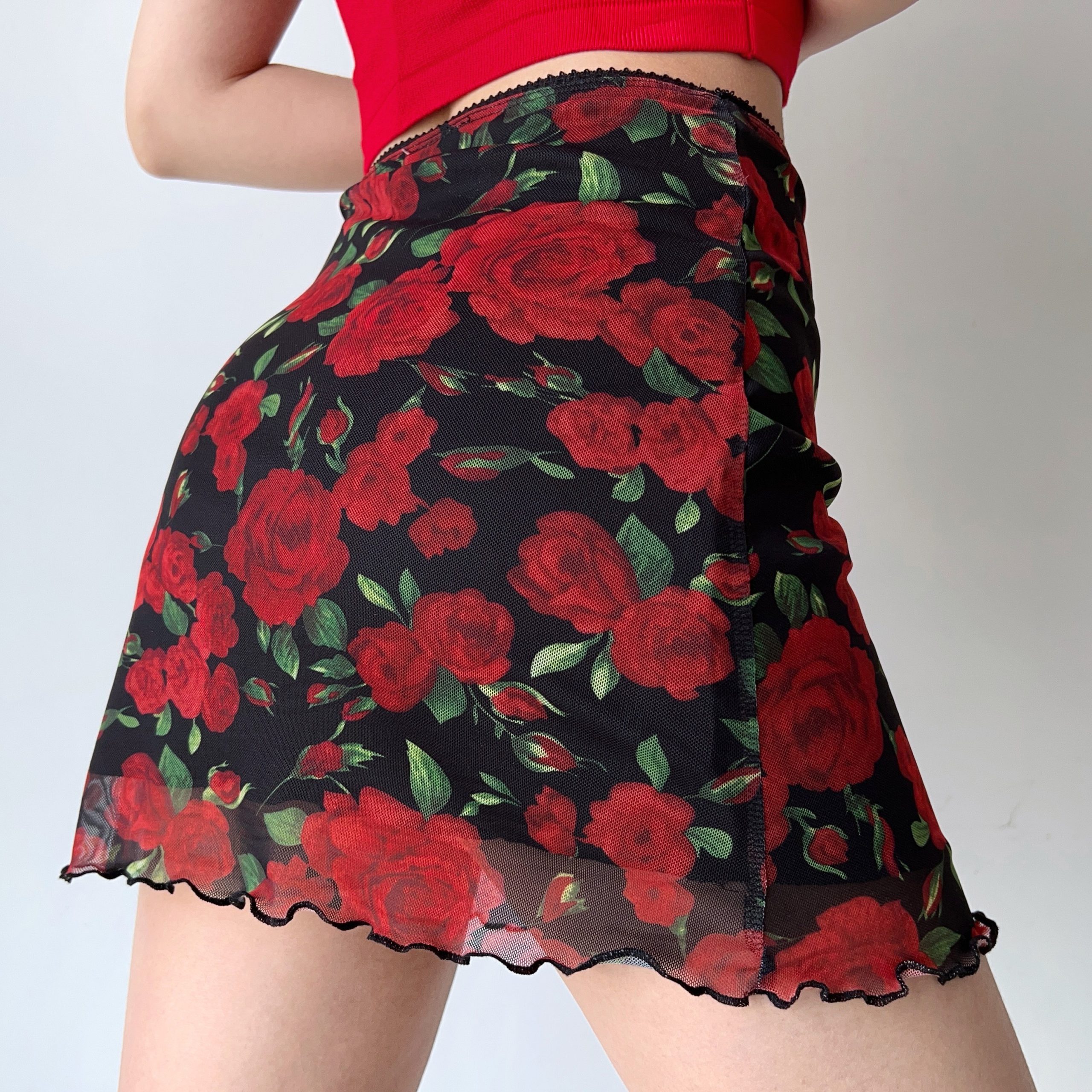 Vintage European American Rose Print Mesh High Waist Bodycon Half Skirt - Women's A-Line Skirt for DIY Fashion Lovers Vintage European American Rose Print Mesh High Waist Bodycon Half Skirt - Women's A-Line Skirt for DIY Fashion Lovers