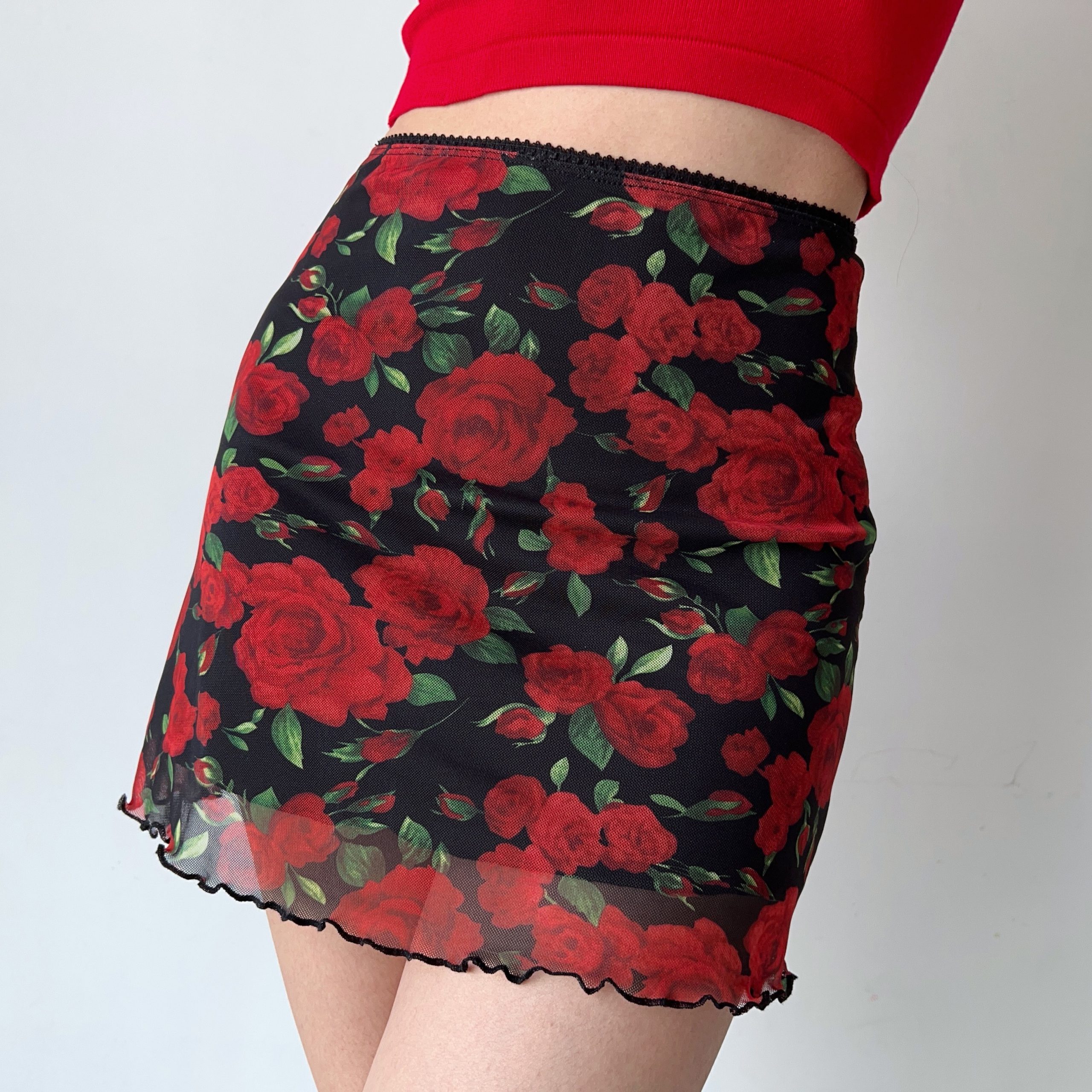 Vintage European American Rose Print Mesh High Waist Bodycon Half Skirt - Women's A-Line Skirt for DIY Fashion Lovers Vintage European American Rose Print Mesh High Waist Bodycon Half Skirt - Women's A-Line Skirt for DIY Fashion Lovers