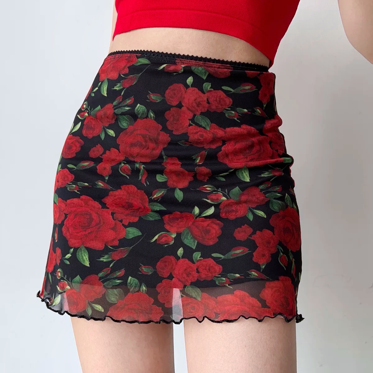 Vintage European American Rose Print Mesh High Waist Bodycon Half Skirt - Women's A-Line Skirt for DIY Fashion Lovers Vintage European American Rose Print Mesh High Waist Bodycon Half Skirt - Women's A-Line Skirt for DIY Fashion Lovers