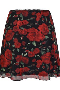 Vintage European American Rose Print Mesh High Waist Bodycon Half Skirt - Women's A-Line Skirt for DIY Fashion Lovers