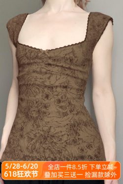 Vintage Floral Backless Vest for Women with Low Square Neck and Spaghetti Straps - Retro Charm Summer Style