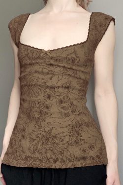 Vintage Floral Backless Vest for Women with Low Square Neck and Spaghetti Straps - Retro Charm Summer Style