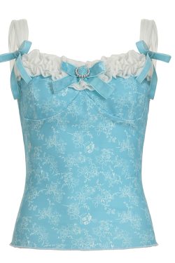 Vintage Floral Butterfly Shoulder Strap Ruffled Edge Vest - Backless Camisole for Women - Summer Y2K Style
