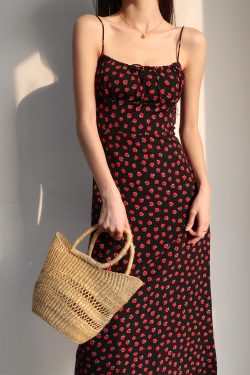 Vintage Floral Dress with Straps - Sexy Slim-Fit French Style Midi Dress for Women - Chic Retro Summer Fashion