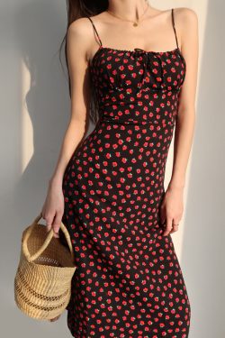 Vintage Floral Dress with Straps - Sexy Slim-Fit French Style Midi Dress for Women - Chic Retro Summer Fashion