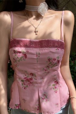 Vintage Floral Lace Square Neck Camisole Top - Handmade Waist-Cinching Vacation Style for Women, Perfect for French-Inspired 90s Looks