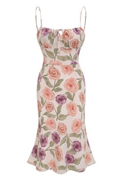 Vintage Floral Print Cami Dress for Women - Slim Fit Sexy Summer Long Dress, Perfect for 90s Y2K Style Fashion
