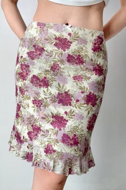 Vintage Floral Print Ruffled Bodycon Skirt - DIY French Style, Perfect for 90s and Y2K Fashion Lovers