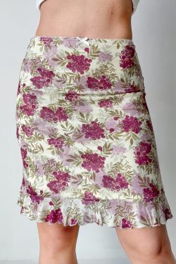 Vintage Floral Print Ruffled Bodycon Skirt - DIY French Style, Perfect for 90s and Y2K Fashion Lovers