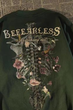 Vintage Floral Skeleton Print Short-Sleeve T-Shirt for Women - Summer Casual Distressed Loose Fit Couple's Tee