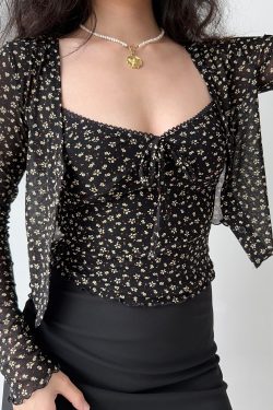 Vintage Floral V-Neck Camisole & Short Sleeve Cardigan Set - Women's Slim Fit, French Style, Perfect for Y2K & Retro Looks