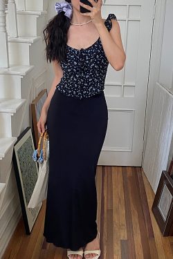 Vintage French Floral Tank Top for Women - Slim-Fit, Ruffled Design, Waist-Cinching, Y2K Style