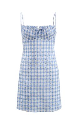 Vintage French Plaid Camisole Dress with Waist-Cinching Short Skirt - Chic Summer Style for a Feminine Look